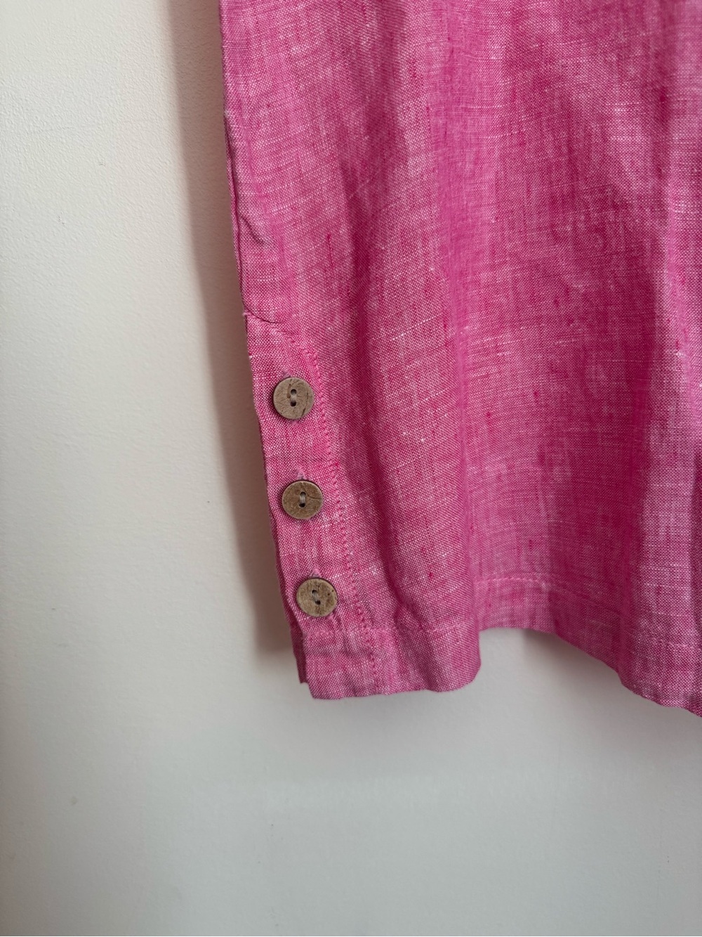 C&C California 100% Linen Pink Button Hem Short Sleeve Top Women’s Size Large - Picture 3 of 5